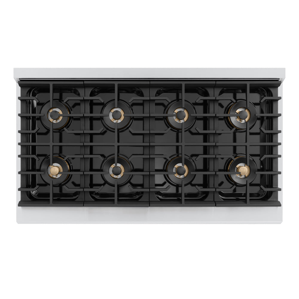 ZLINE Autograph Edition Marino 48-inch range in white matte and matte black accents PMGRZ-WM-48-MB, from above