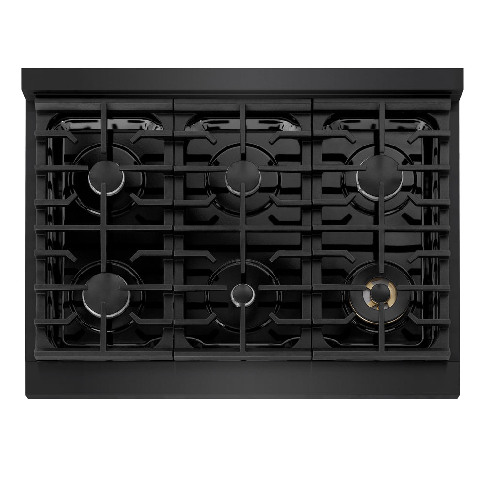 ZLINE Marino 36-inch range in black stainless steel MDRB-36, from above