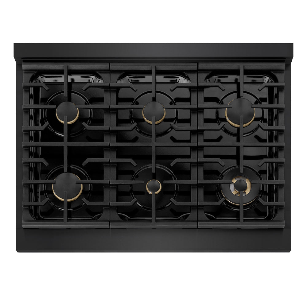 ZLINE Marino 36-inch range in black stainless steel MDRB-BR-36, from above