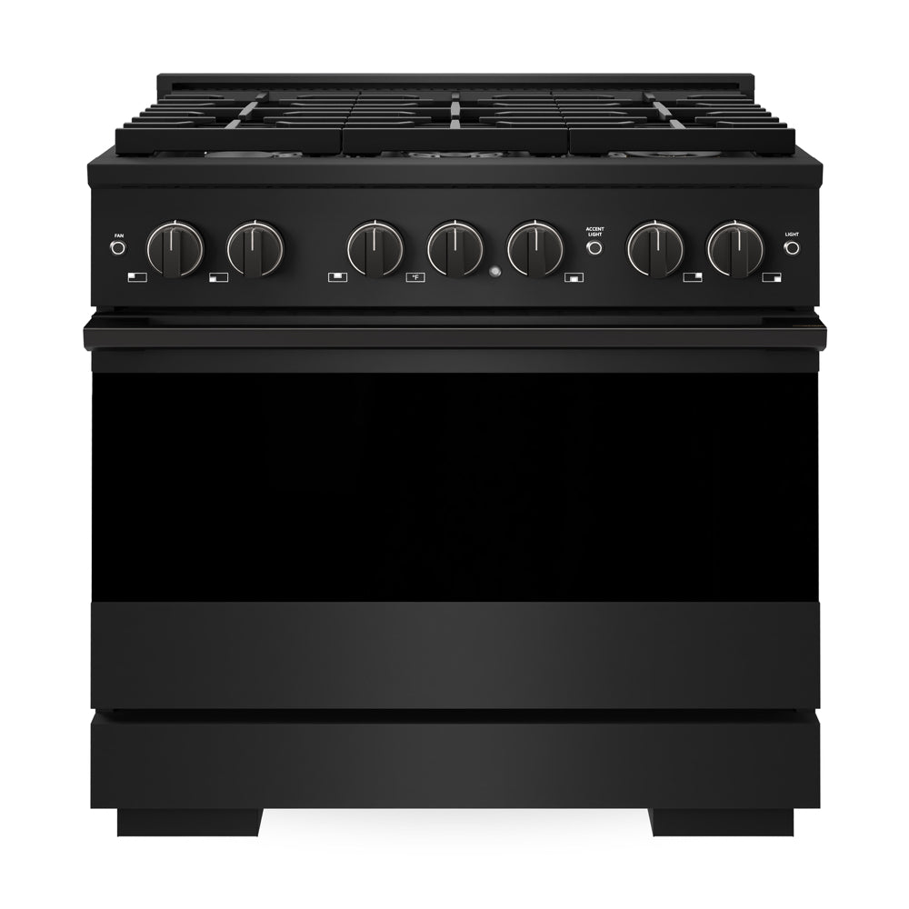 ZLINE Marino 36-inch range in black stainless steel MGRB-BR-36, front view