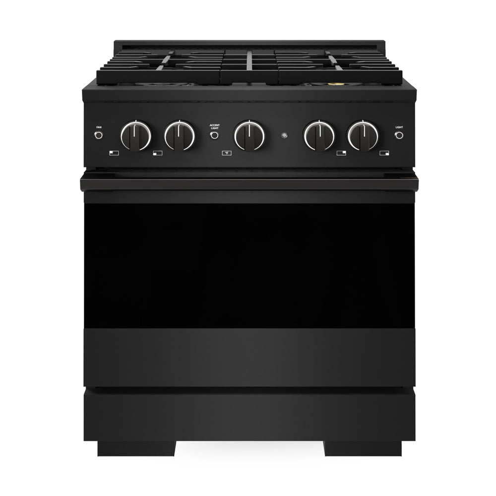 ZLINE Marino 30-inch range in black stainless steel PMGRB-30, front view
