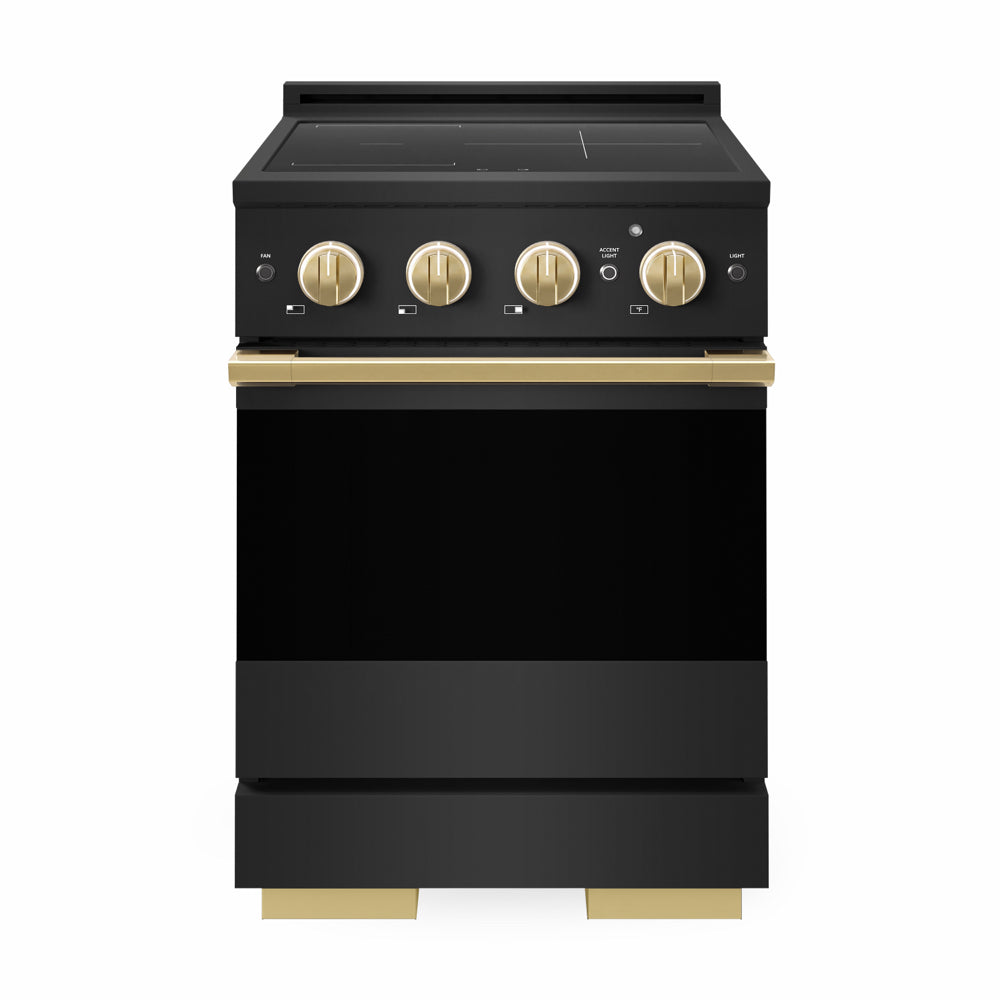 ZLINE Autograph Edition Marino 24-inch range in black stainless steel and polished gold accents MINRBZ-24-G, front view