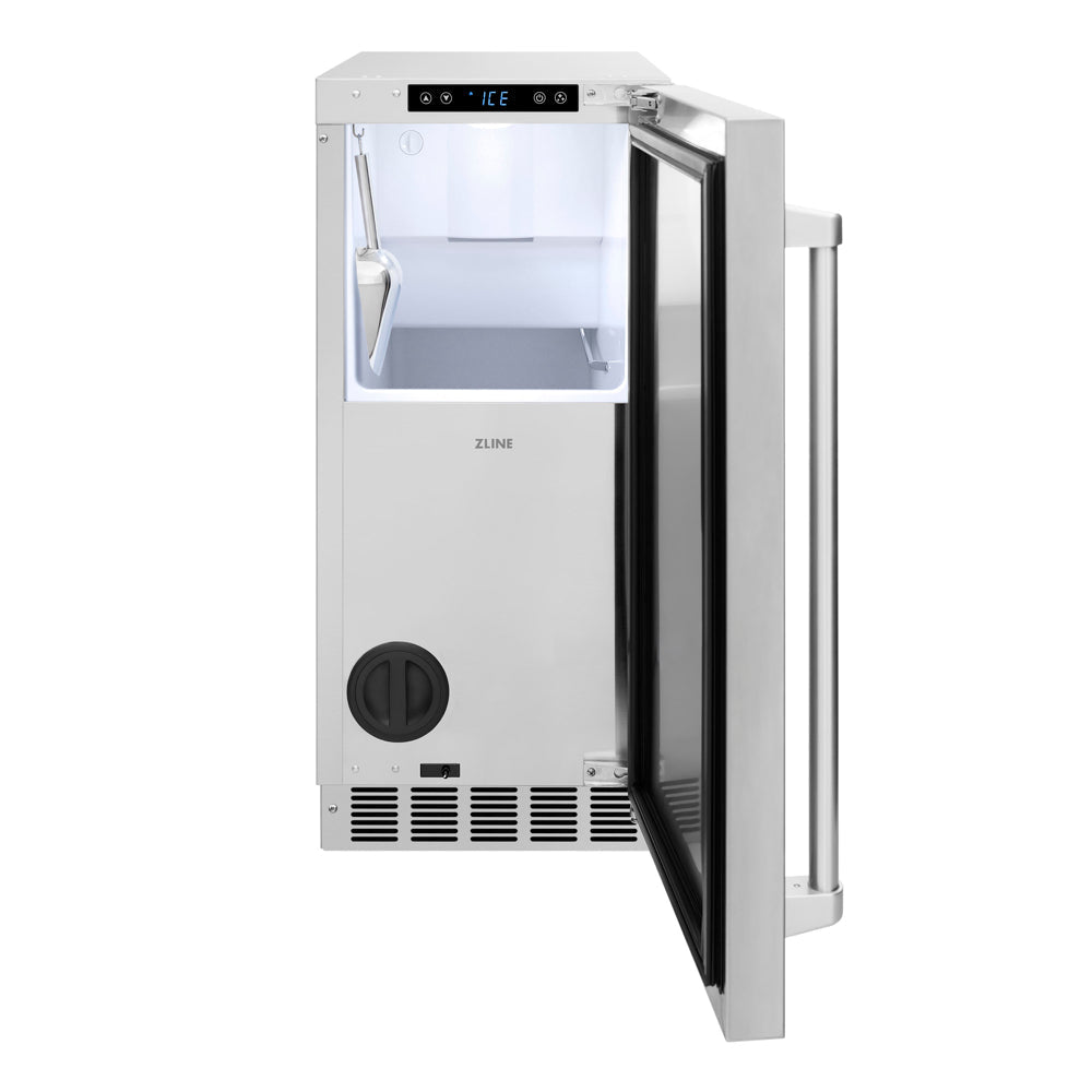 ZLINE Touchstone 15-inch ice maker in stainless steel INGD-ST-15, front view