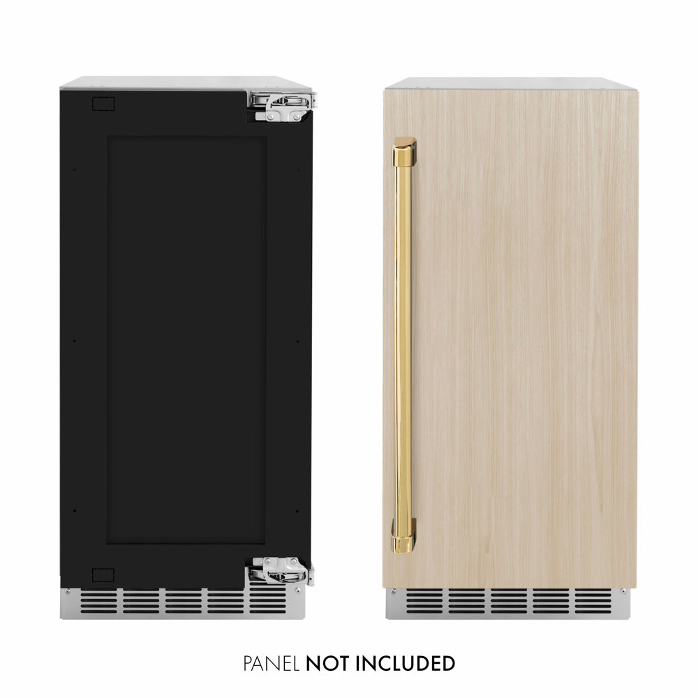 ZLINE Autograph Edition Touchstone 15-inch ice maker, panel ready and polished gold accents INGDPZ-15-G