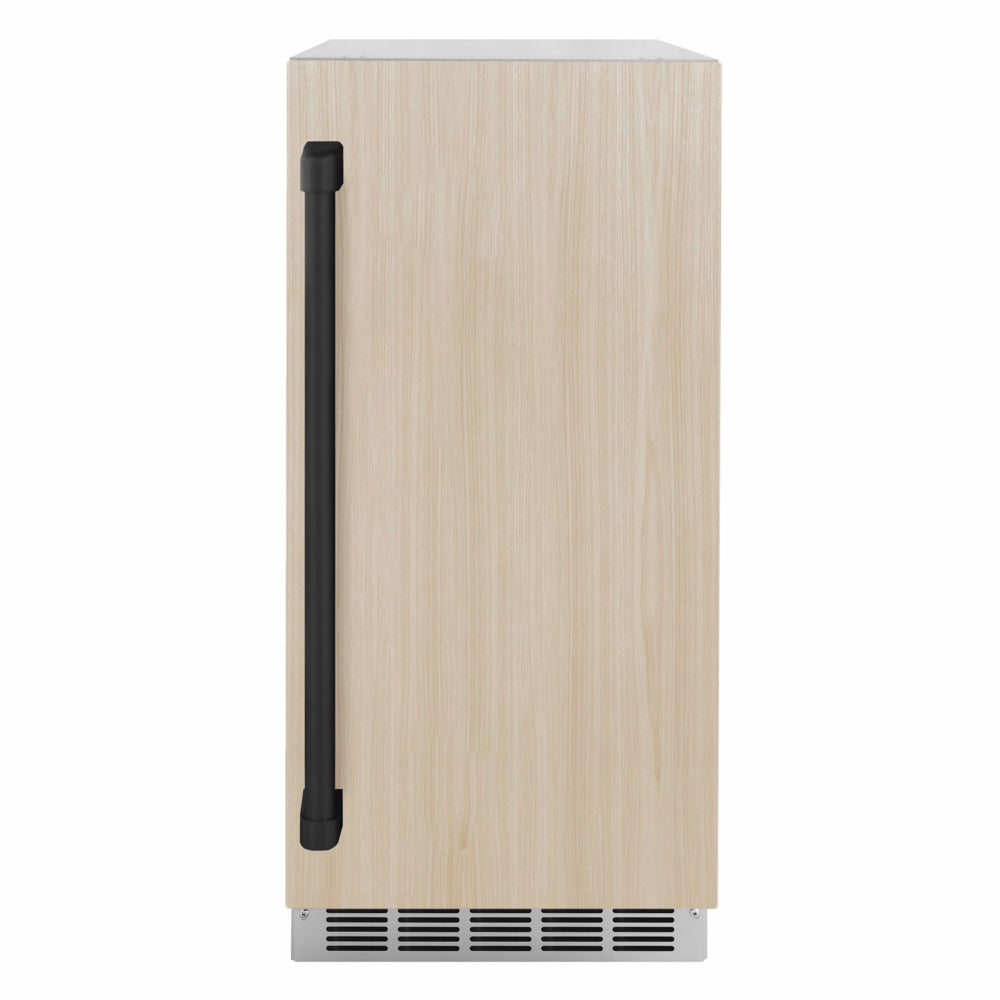 ZLINE Autograph Edition Touchstone 15-inch ice maker, panel ready and matte black accents INGDPZ-15-MB, front view