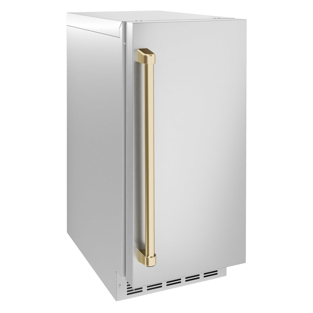 ZLINE Autograph Edition Touchstone 15-inch ice maker in stainless steel and champagne bronze accents INGDZ-ST-15-CB, side view