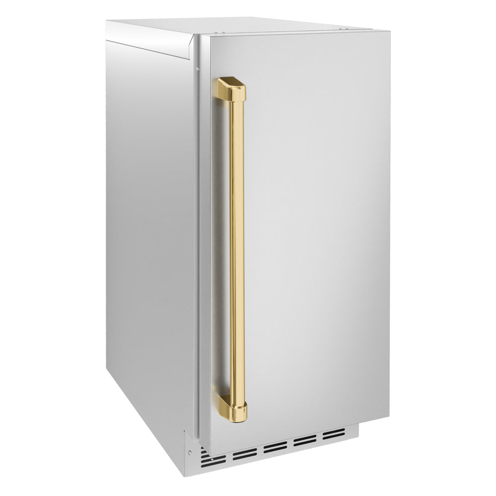 ZLINE Autograph Edition Touchstone 15-inch ice maker in stainless steel and polished gold accents INGDZ-ST-15-G, side view