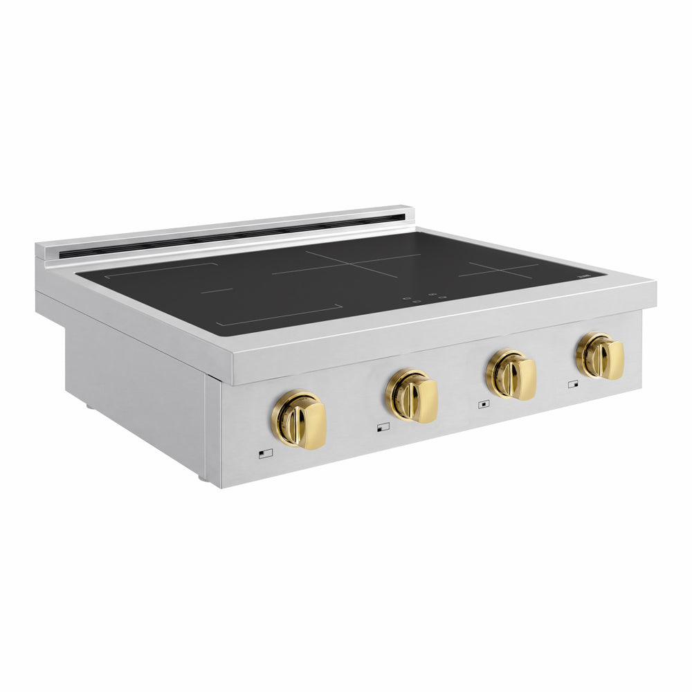ZLINE Autograph Edition Paramount 30-inch rangetop in stainless steel and polished gold accents SINRTZ-30-G, from above