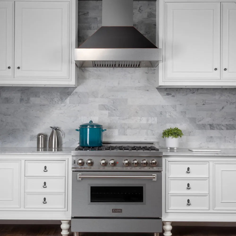 ZLINE 36-inch range hood in satin stainless steel 8654ORB-36, view 2