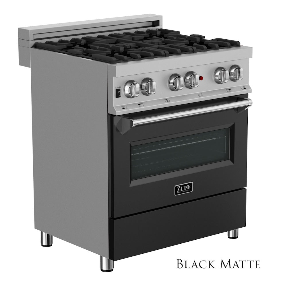 ZLINE Legacy 30-inch range in satin stainless steel with black matte door RAS-BLM-30, view 4