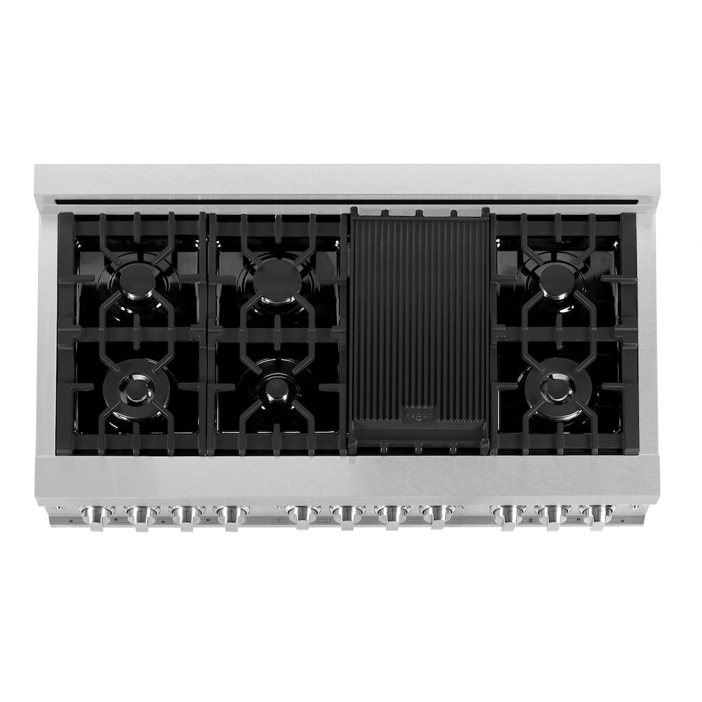 ZLINE Legacy 48-inch range in satin stainless steel with black matte door RAS-BLM-48, from above