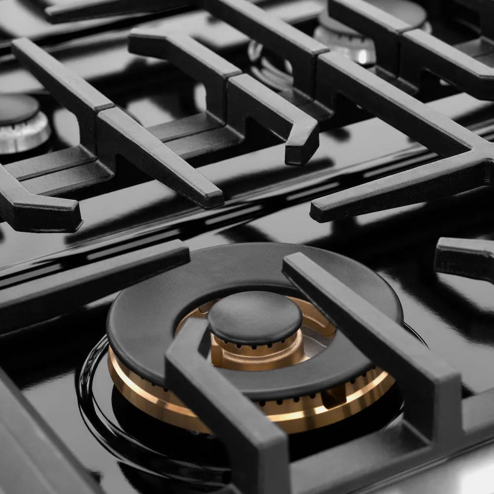 ZLINE Paramount 48-inch range in satin stainless steel with black matte door SDRS-BLM-48, detail