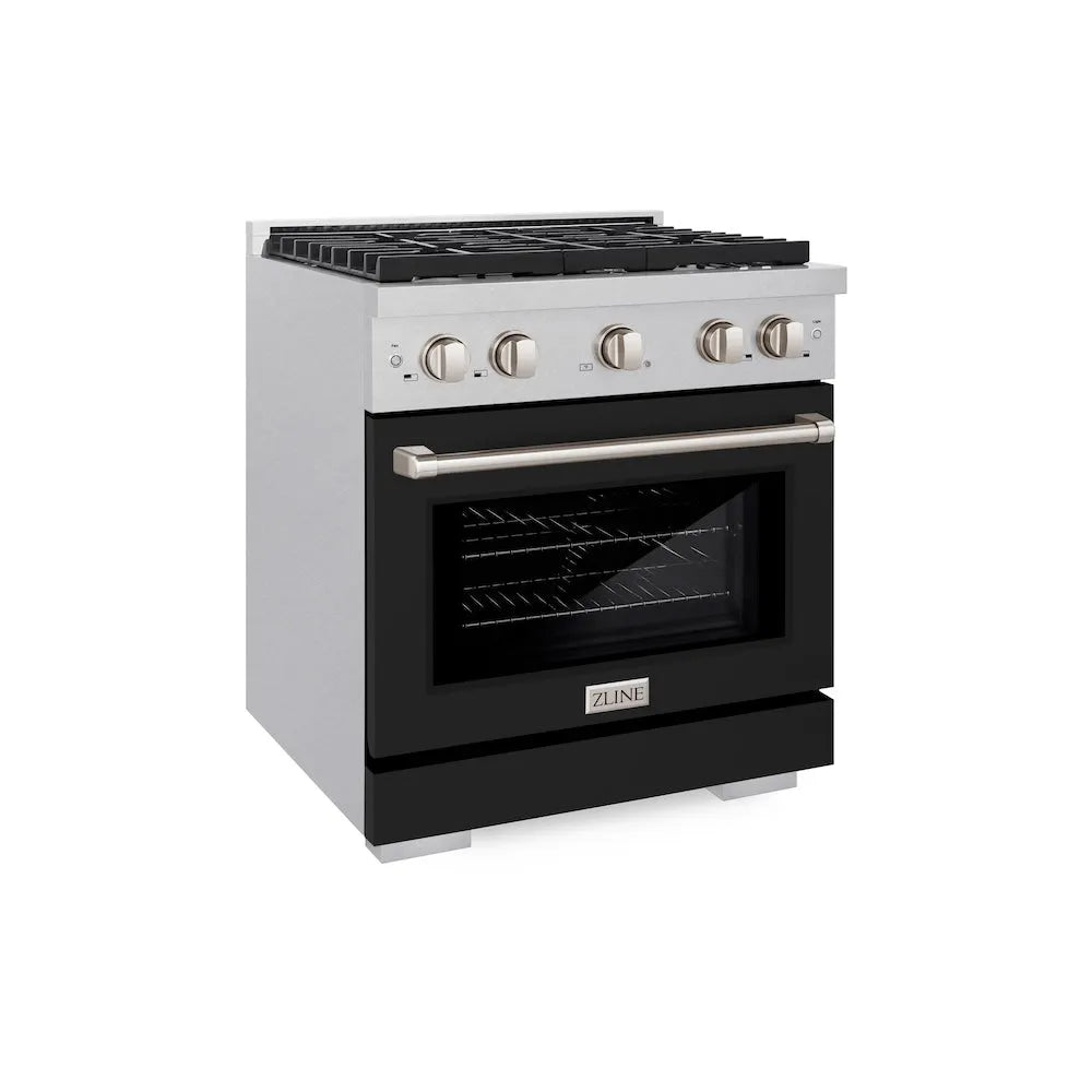 ZLINE Paramount 30-inch range in satin stainless steel with black matte door SGRS-BLM-30