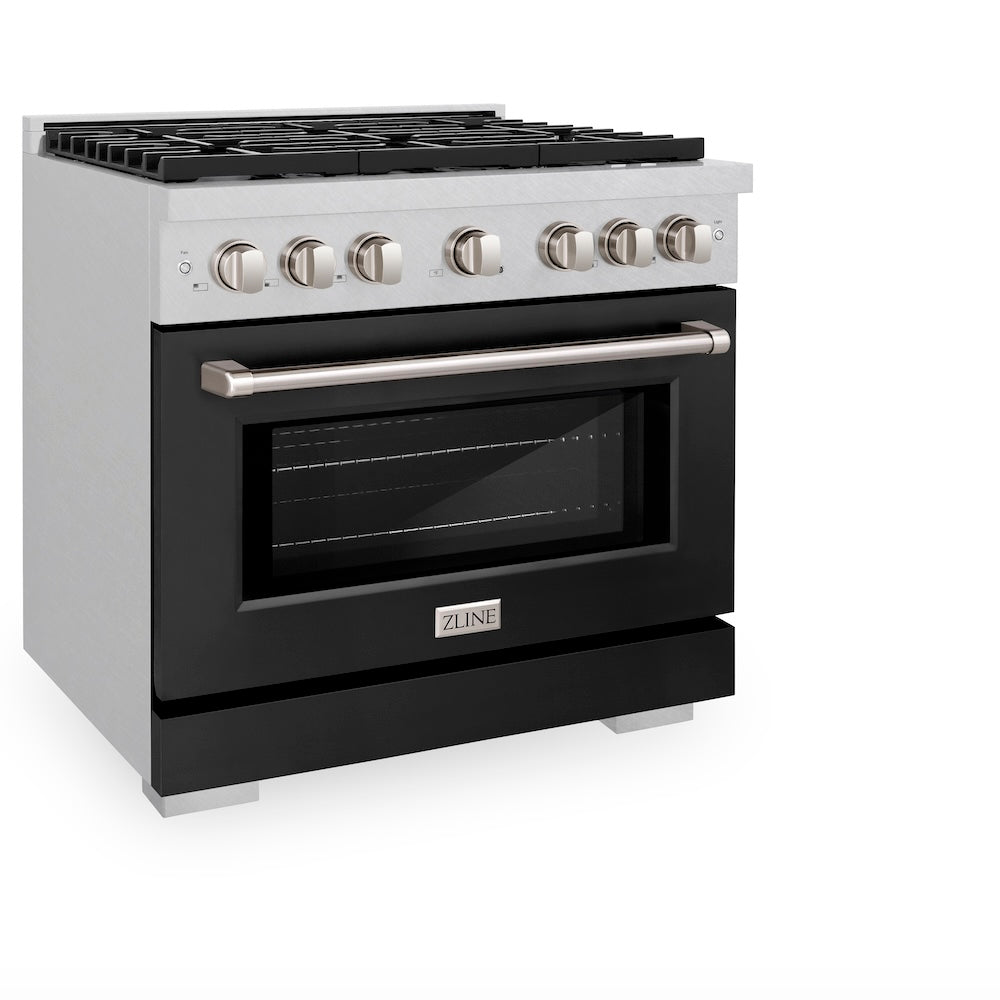 ZLINE Paramount 36-inch range in satin stainless steel with black matte door SGRS-BLM-36, view 5