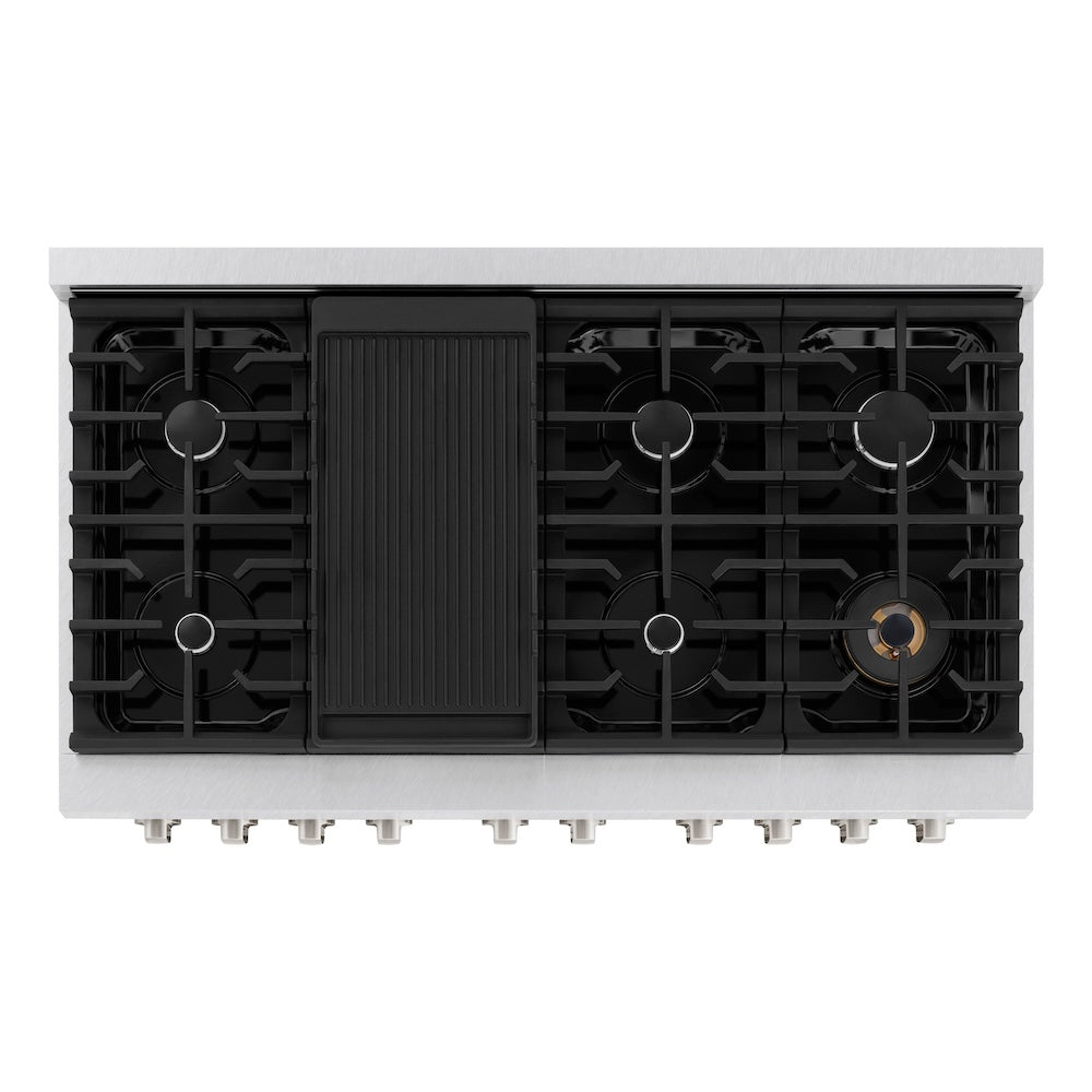 ZLINE Paramount 48-inch range in satin stainless steel with black matte door SGRS-BLM-48, from above