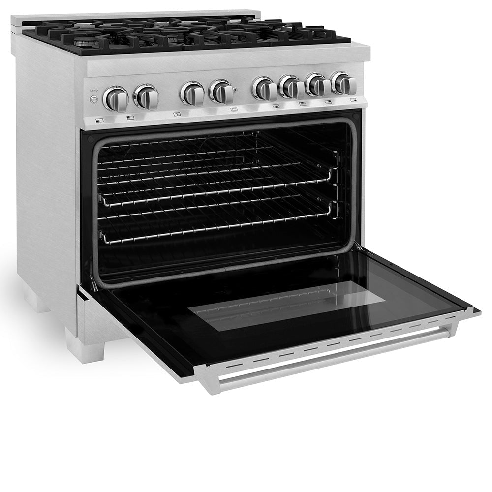 ZLINE Legacy 36-inch range in satin stainless steel RAS-SN-36, door open