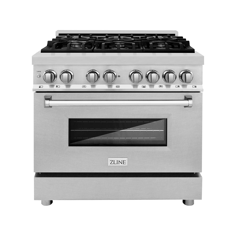 ZLINE Legacy 36-inch range in stainless steel with satin stainless steel door RA-SN-36, front view