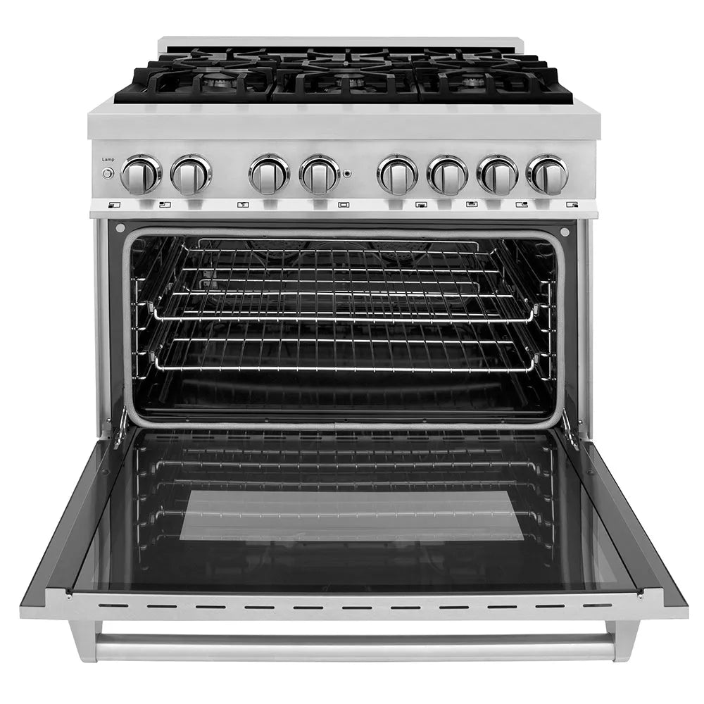 ZLINE Legacy 36-inch range in stainless steel with satin stainless steel door RA-SN-36, front view