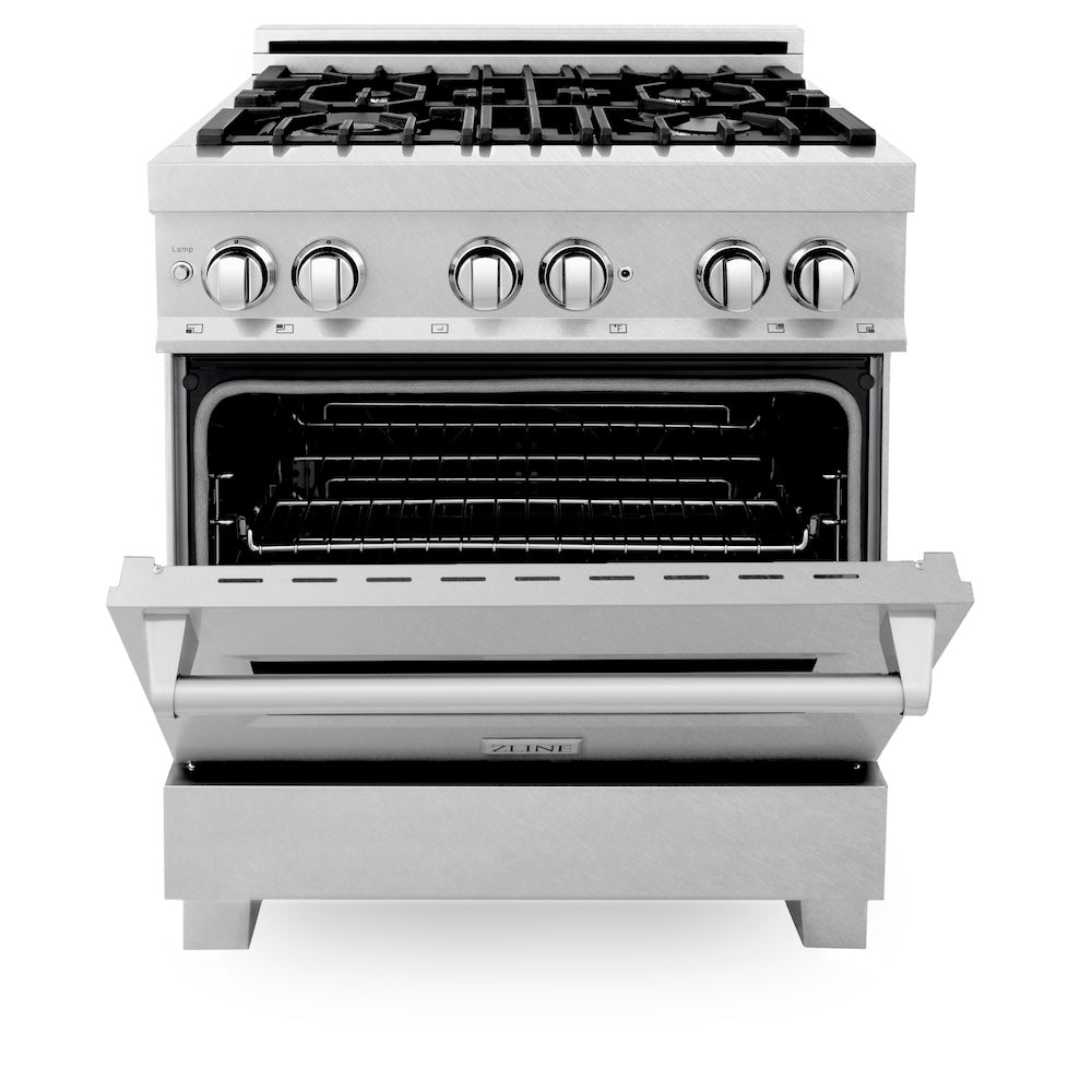 ZLINE Legacy 30-inch range in satin stainless steel RAS-SN-30, front view