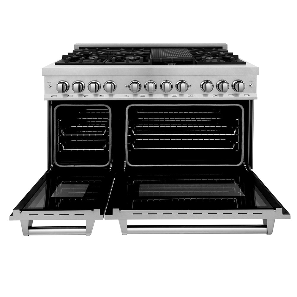ZLINE Legacy 48-inch range in satin stainless steel RAS-SN-48, front view