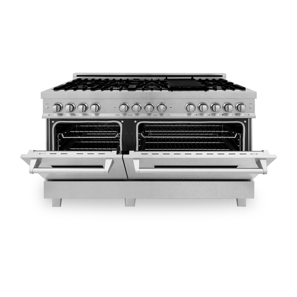ZLINE Legacy 60-inch range in satin stainless steel RAS-SN-60, front view