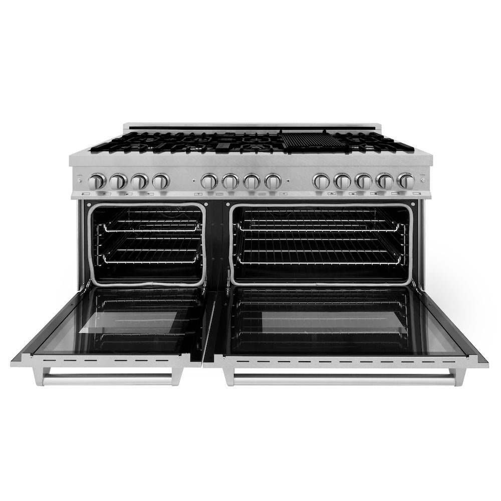 ZLINE Legacy 60-inch range in satin stainless steel RAS-SN-60, front view