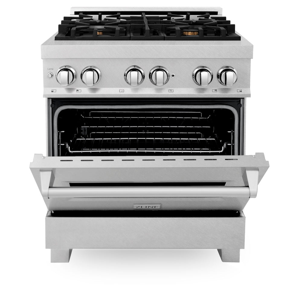ZLINE Legacy 30-inch range in satin stainless steel RAS-SN-BR-30, front view