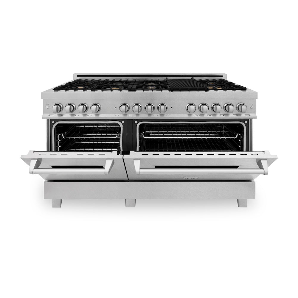 ZLINE Legacy 60-inch range in satin stainless steel RAS-SN-BR-60, front view
