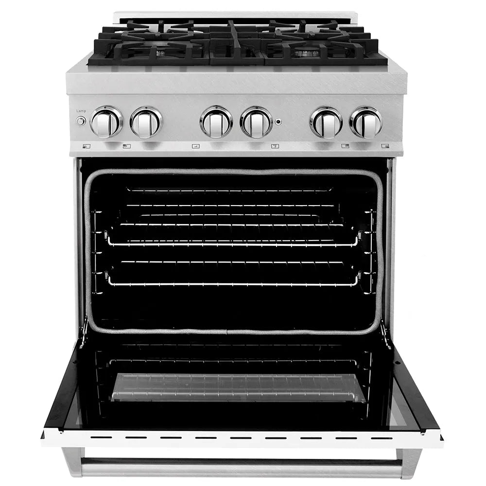 ZLINE Legacy 30-inch range in satin stainless steel with white matte door RAS-WM-30, front view
