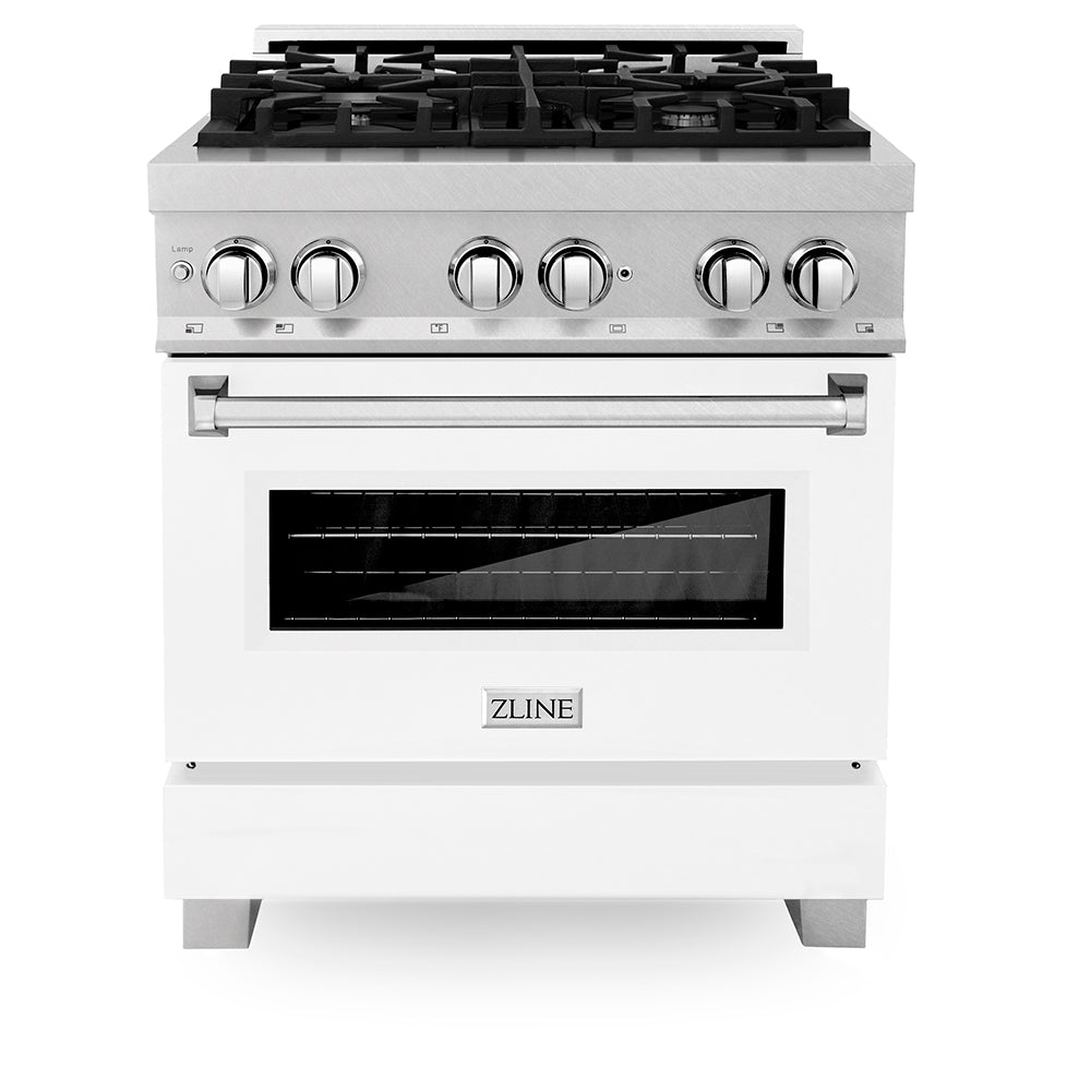 ZLINE Legacy 30-inch range in satin stainless steel with white matte door RAS-WM-30, front view