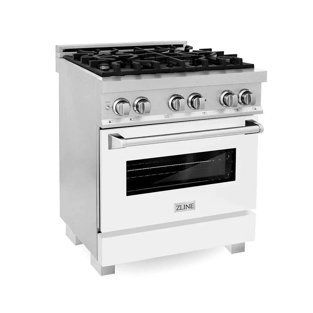 ZLINE Legacy 30-inch range in satin stainless steel with white matte door RAS-WM-30