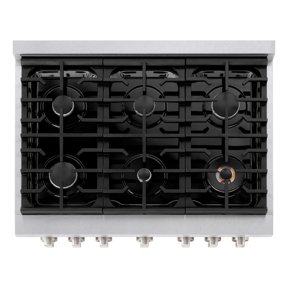 ZLINE Paramount 36-inch range in satin stainless steel SDRS-36, from above