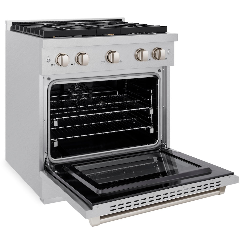 ZLINE Paramount 30-inch range in satin stainless steel SDRS-BR-30, door open