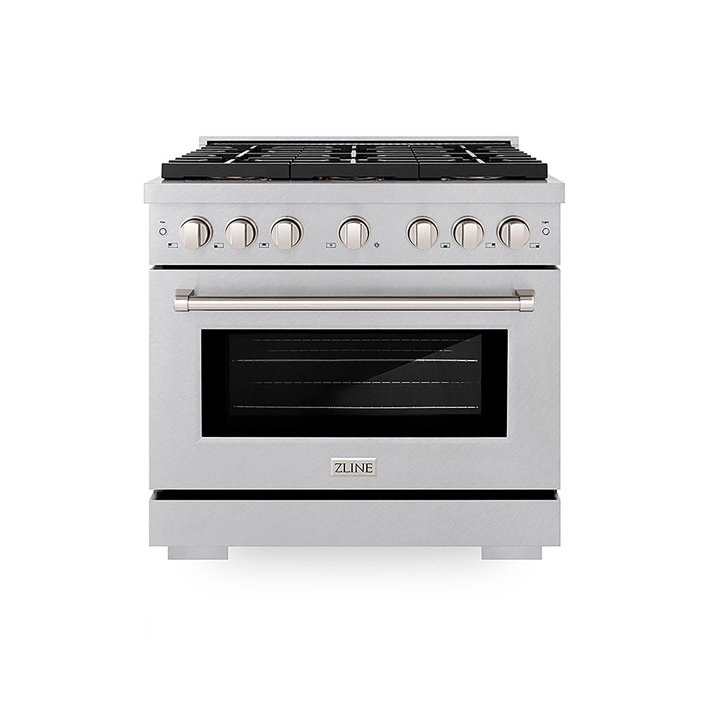 ZLINE Paramount 36-inch range in satin stainless steel PSDRS-36, front view