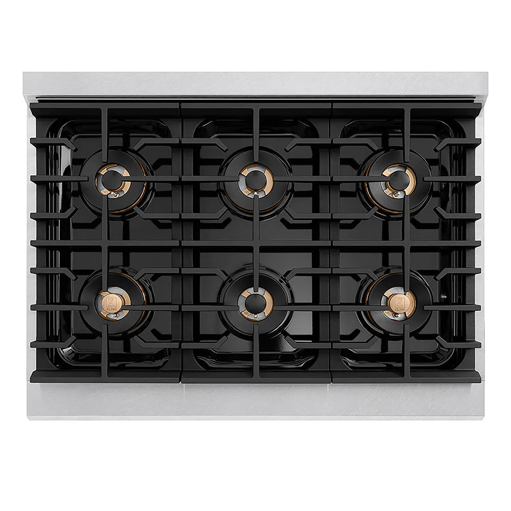 ZLINE Paramount 36-inch range in satin stainless steel with black matte door PSDRS-BLM-36, from above
