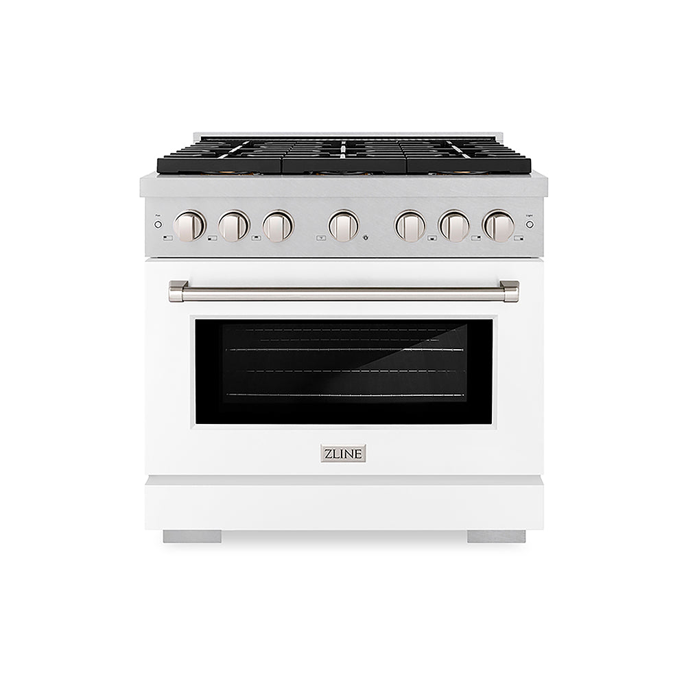 ZLINE Paramount 36-inch range in satin stainless steel with white matte door PSDRS-WM-36, front view