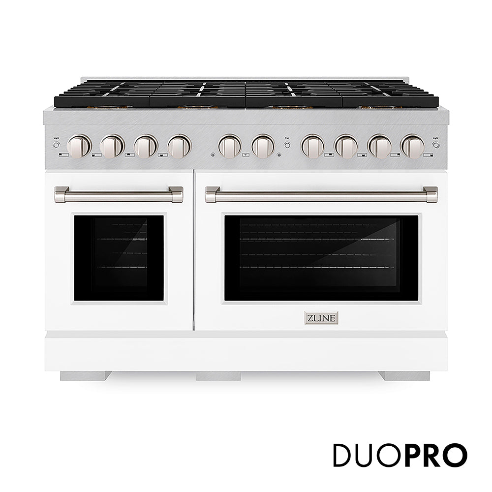 ZLINE Paramount 48-inch range in satin stainless steel with white matte door PSDRS-WM-48