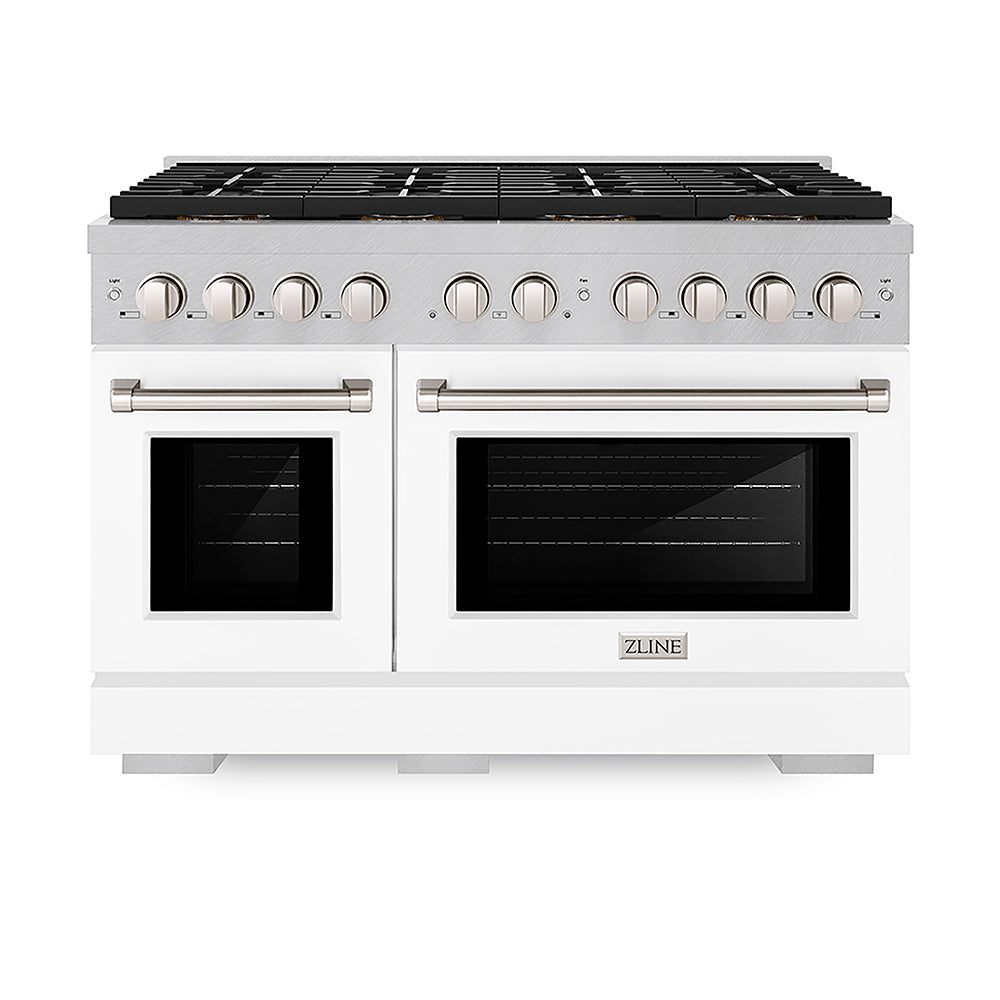 ZLINE Paramount 48-inch range in satin stainless steel with white matte door PSDRS-WM-48, front view