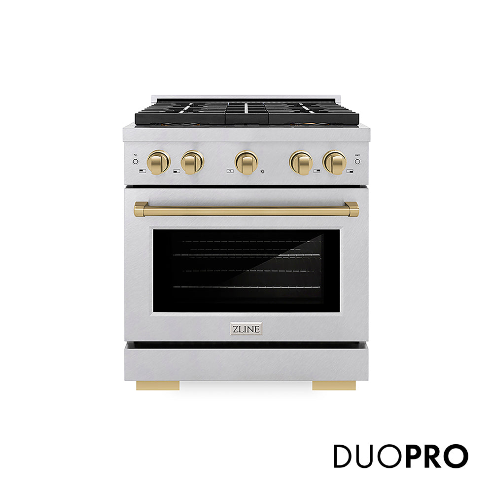 ZLINE Autograph Edition Paramount 30-inch range in satin stainless steel and champagne bronze accents PSDRSZ-30-CB