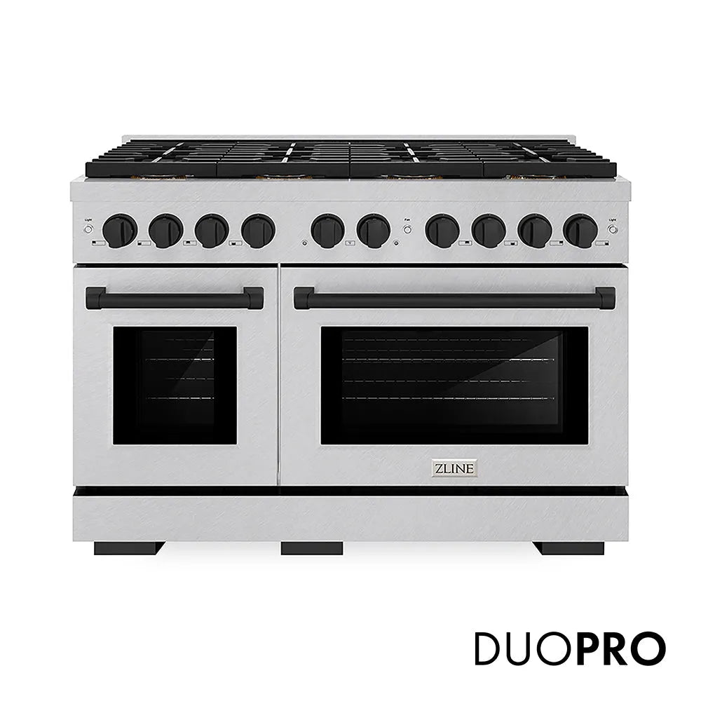 ZLINE Autograph Edition Paramount 48-inch range in satin stainless steel and matte black accents PSDRSZ-48-MB