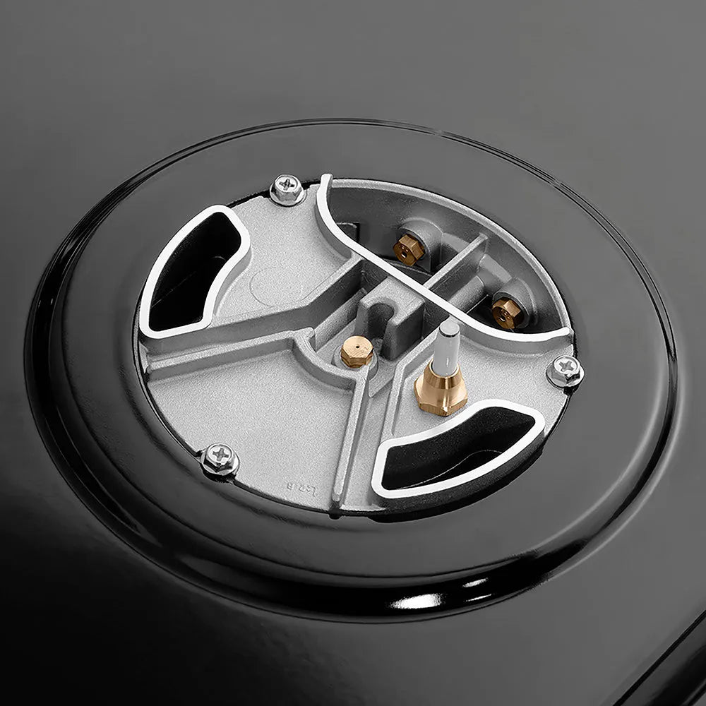 ZLINE Autograph Edition Paramount 30-inch range in satin stainless steel with white matte door and champagne bronze accents PSDRSZ-WM-30-CB, from above