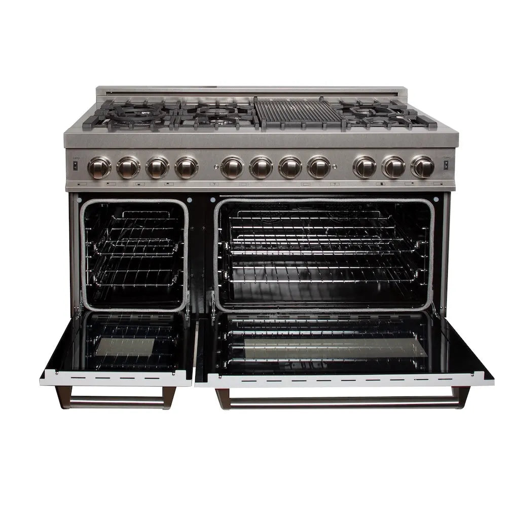 ZLINE Legacy 48-inch range in satin stainless steel with white matte door RAS-WM-48, front view