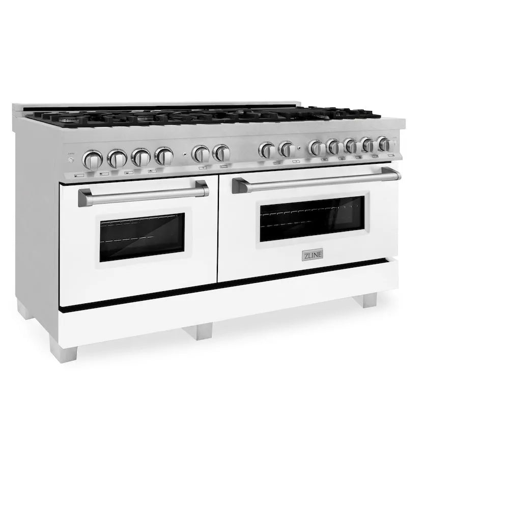 ZLINE Legacy 60-inch range in satin stainless steel with white matte door RAS-WM-60