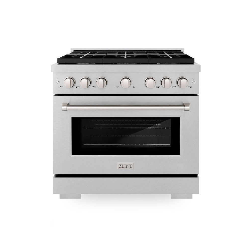 ZLINE Paramount 36-inch range in satin stainless steel SGRS-36, front view