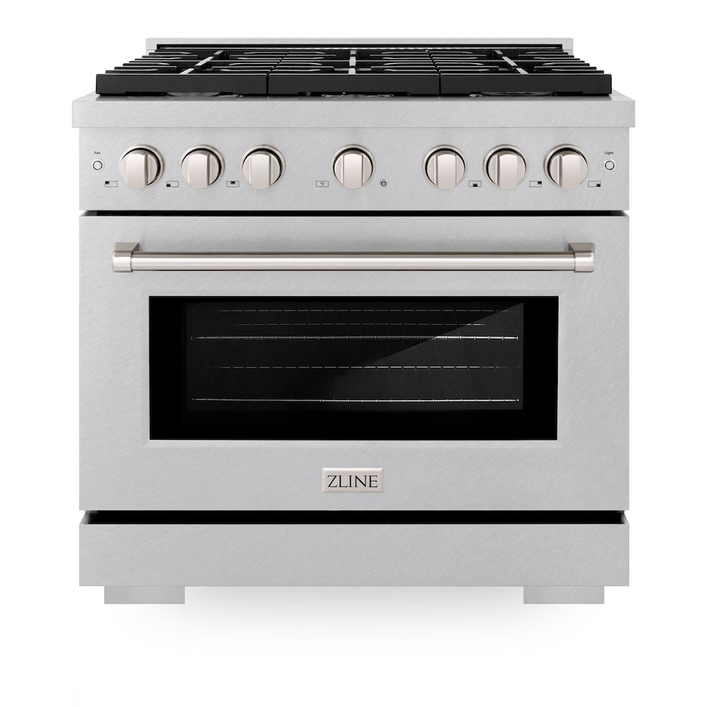 ZLINE Paramount 36-inch range in satin stainless steel SGRS-36, front view