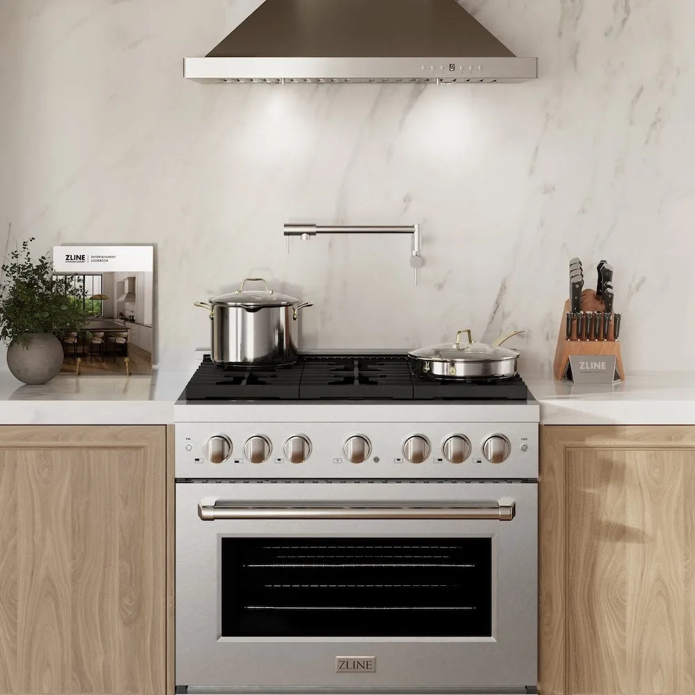 ZLINE Paramount 36-inch range in satin stainless steel SGRS-36, front view