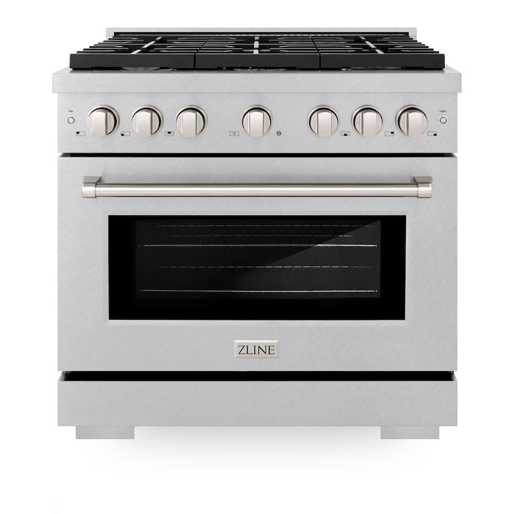 ZLINE Paramount 36-inch range in satin stainless steel SGRS-BR-36, front view