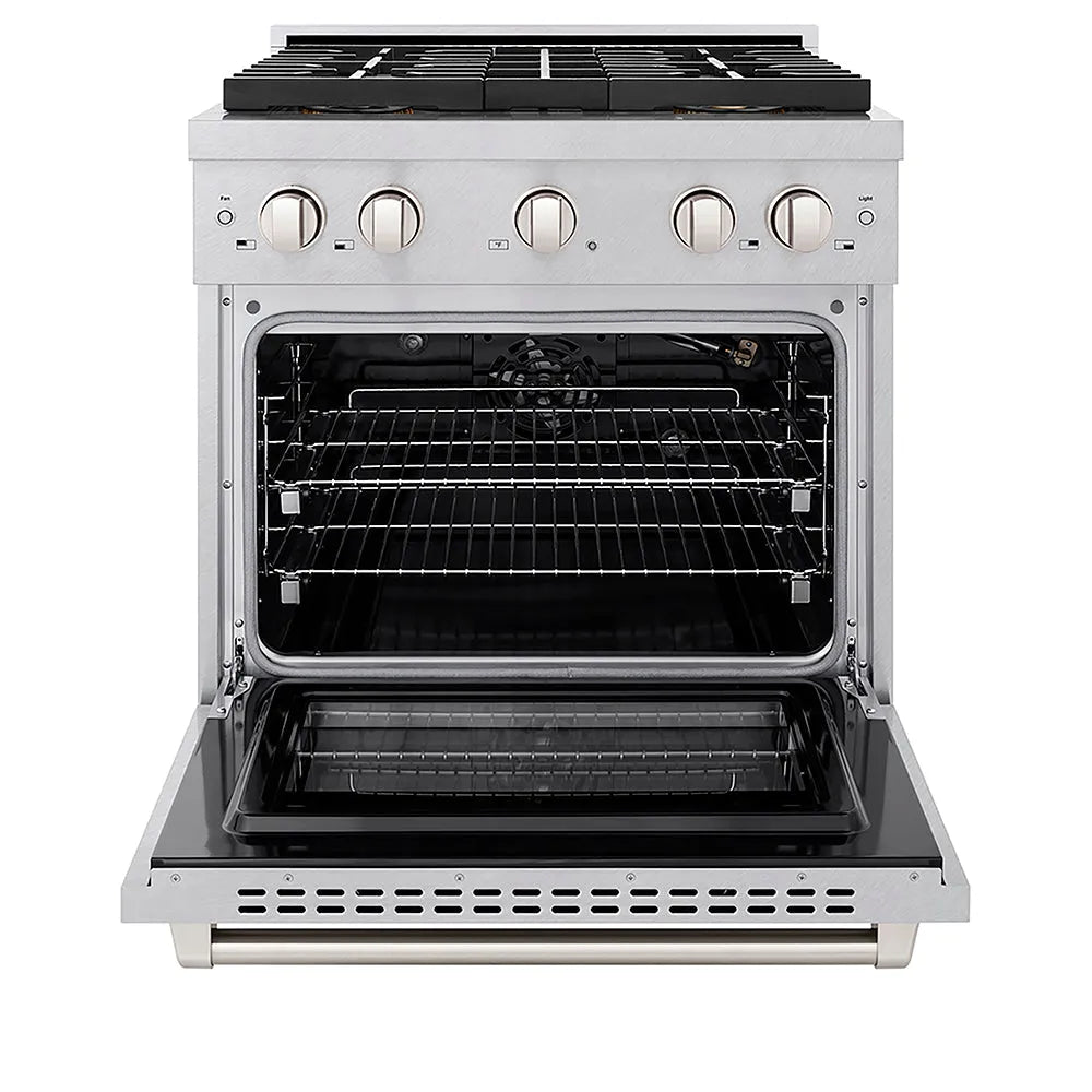 ZLINE Paramount 30-inch range in satin stainless steel PSGRS-30, front view