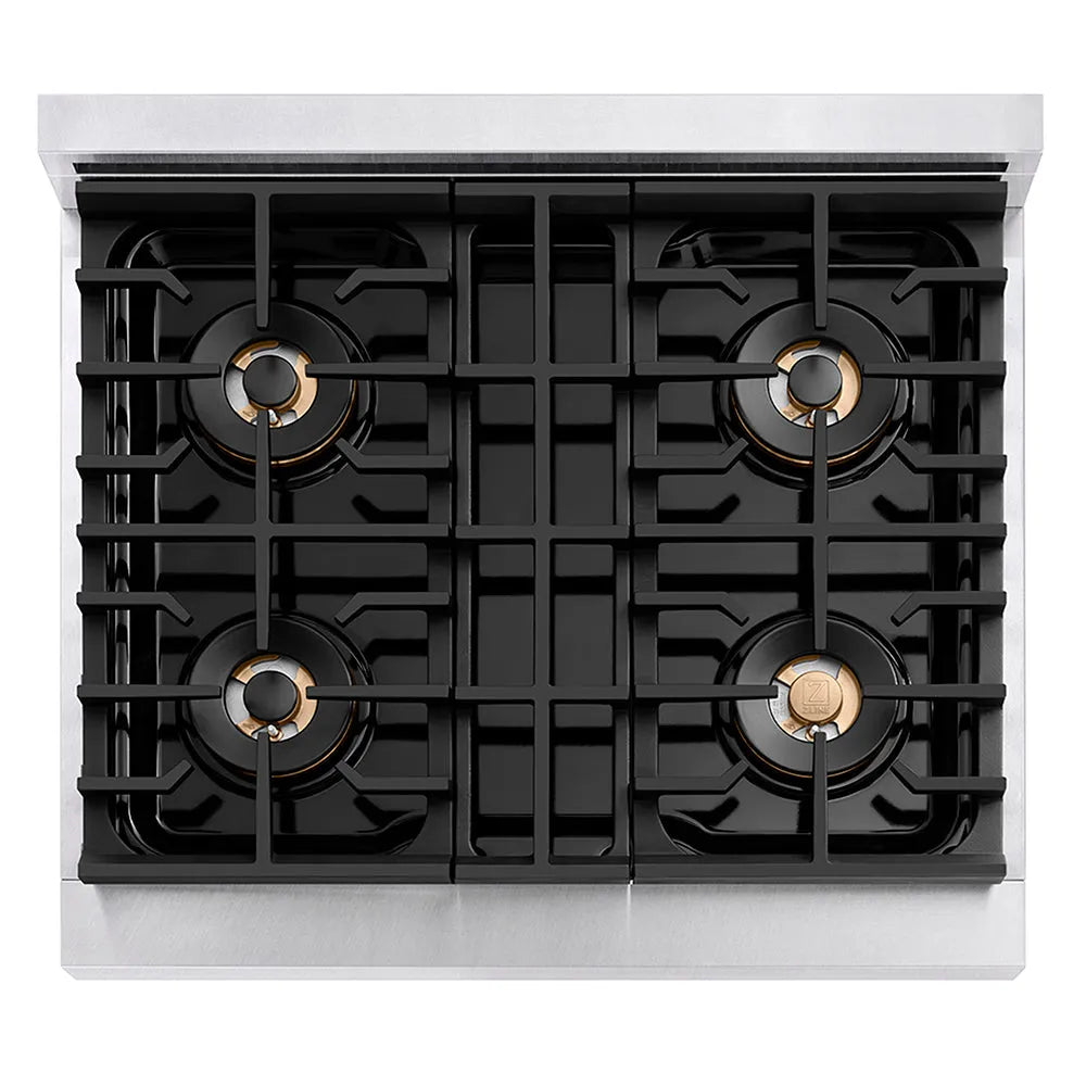 ZLINE Paramount 30-inch range in satin stainless steel with black matte door PSGRS-BLM-30, front view