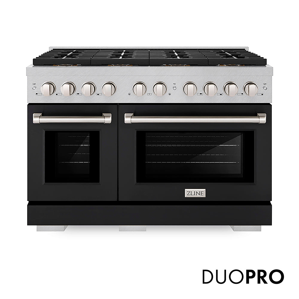 ZLINE Paramount 48-inch range in satin stainless steel with black matte door PSGRS-BLM-48